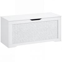 HOMCOM Coffre de rangement 108L Banco de rangement avec panneau en rotin Couvercle Bras de support pour entrée 80x40x45cm Blanc
