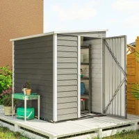 Outsunny Gartenschuppen aus Metall, verzinkter Stahl, verschließbare Tür, leichte Montage, 142 x 184 x 165/181 cm, Grau(m-10)