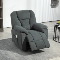 HOMCOM Elektrischer Relaxsessel mit Massage- und Wärme-Funktionen, Polstersessel mit USB-Anschluss, Seitentaschen, Grau(m-10)