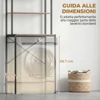 HOMCOM Mobile Sopra Lavatrice a 3 Ripiani con Barra Appendiabiti, in Legno e Acciaio, 67x40x161.8 cm, Marrone e Nero(m-4)