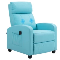 HOMCOM Poltrona Relax Massaggiante con Telecomando e 8 Programmi, Reclinazione e Poggiapiedi, Azzurro(m-12)