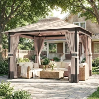 Outsunny Gazebo 3x3.6m con Zanzariera, Tende, Tetto Doppio Strato, Cachi(m-10)