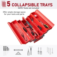 DURHAND Metal Tool Box 3 Tier 5 Tray Professional Portable Storage Cabinet Workshop Cantilever Toolbox with Carry Handle, 56cmx20cmx34cm, Red(m-5)