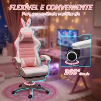 Vinsetto Cadeira Gaming Giratória de Couro PU com Altura Ajustável Inclinável 135° Apoio para a Cabeça 65x63x136-142 cm Rosa e Preto(m-8)