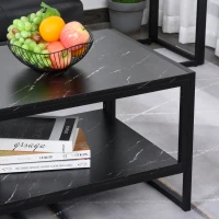HOMCOM Coffee Table with Storage, 2-Tier Centre Table with Faux Marble Table Top, Bottom Shelf and Metal Frame, Modern Style Living Room Table, Black(m-7)