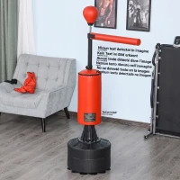 HOMCOM Sac de Box Reglabil pe Înălțime cu Punching Ball și Bază Umplibilă, 88x48x155-205 cm, Roșu și Negru(m-9)