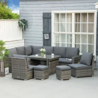 Outsunny Seven-Piece Rattan Garden Sofa Set, with Expanding Table - Grey(m-8)