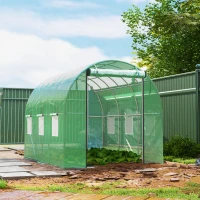 Outsunny Polytunnel Gewächshaus mit Kunststoff-Abdeckung und Stahlrahmen, begehbares Gewächshauszelt mit Rolltüren, Grün(m-10)
