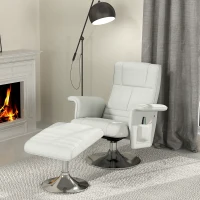 HOMCOM Fauteuil relax massant avec pouf, fauteuil TV avec dossier inclinable siège pivotant à 360° 78 x 95 x 88 cm crème(m-10)