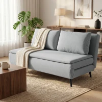 HOMCOM Divano Letto 2 Posti 3 in 1 in Tessuto Effetto Lino con 2 Cuscini, Struttura in Eucalipto, Grigio Chiaro(m-9)
