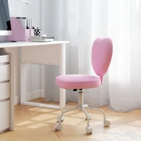 HOMCOM Scaun pentru Birou în Formă de Inimă cu 5 Roți și Înălțime Reglabilă din Material Textil Roz, 42x50x79-89cm(m-10)