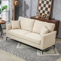 HOMCOM 2-Sitzer Sofa mit Leinenoptik, dicke Polsterung, bis 360 kg, 179 x 80 x 89 cm, Beige(m-10)