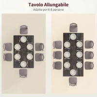 HOMCOM Tavolo da Pranzo Allungabile per 6-8 Persone, 120-160x75cm Tavolo Cucina Estensibile con Piano Effetto Legno, Gambe in Acciao(m-4)