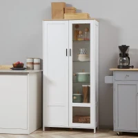 HOMCOM Alacena de Cocina Mueble Auxiliar de Cocina con Puerta de Vidrio y Estantes Ajustables para Comedor 76x36x160 cm Blanco(m-10)