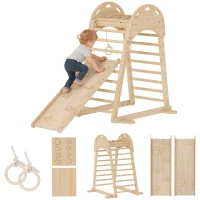 AIYAPLAY Triângulo de Escalada Montessori 6 em 1 Estrutura de Madeira com Plataforma Anéis e Escorrega para Escalar ou Deslizar Madeira(m-11)