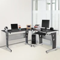 HOMCOM Bureau d'Angle en Verre Fumé Trempé Noir(m-9)