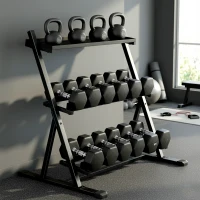 SPORTNOW Soporte para Mancuernas de 3 Niveles Estante de Pesas de Acero con Barras Ajustables para Gimnasio Casa Carga 200 kg(m-8)