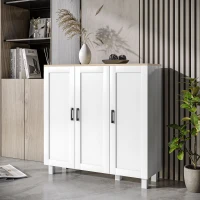 HOMCOM Credenza Cucina in Legno a 3 Ante, Ripiani Regolabili, Stile Minimalista Nordico, 90x30x90cm, Bianco(m-10)