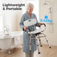 HOMCOM Sedia per Doccia Girevole ad Altezza Regolabile con Braccioli, Schienale, Capacità 150 kg, Bianco(m-7)
