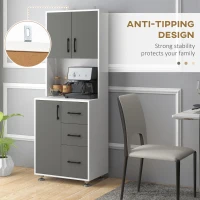 HOMCOM Freestanding Kitchen Cupboard,  Microwave Cabinet with Storage Cabinets,3 Drawers and Open Countertop for Dining Room, Grey(m-7)