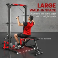 SPORTNOW Cable Crossover Machine, Multi-Function Power Rack with Pull Up Bar, Lat Pull Down System, Squat Rack, Barbell Bar(m-8)