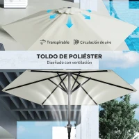 Outsunny Chapéu de Sol de Jardim Ø230x216 cm com Teto Ajustável Abertura Manual Impermeável para Terraço Pátio Piscina Praia Creme(m-6)