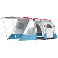 Outsunny Campingzelt, für 4 Personen, zwei Räume, Lampenhaken, mit Tragetasche, Blau, 5,10x2,40x1,80m(m-1)