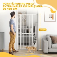 PawHut Poartă pentru Câini și Pisici, Înaltă de 180 cm, Extensibilă de la 77-104 cm, Montaj prin Presiune, Albă(m-4)