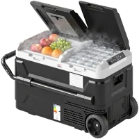HOMCOM Geleira Portátil 40L com Dupla Zona Refrigeradora para Carro -20℃-20℃ 12 / 24V DC e 100-240V AC com Luz LED 80x47,5x46,6 cm Preto(m-11)