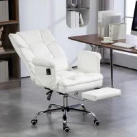 HOMCOM Cadeira de Escritório com Massagem em 6 Pontos Apoio para os Pés Retrátil Controlo Remoto e Suporte Lombar 69x65x115 cm Branco(m-10)