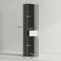 kleankin Colonna Bagno Salvaspazio in Legno con 2 Armadietti e Cassetto, 30x28x180 cm, Nero(m-4)