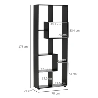 HOMCOM Estante Moderna Biblioteca Estreita com 8 Prateleiras para Sala Quarto e Escritório 70x24x178 cm Preto(m-3)