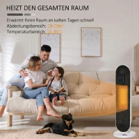 HOMCOM Radiator Electric Oscilant cu Telecomandă, Timer și 2 Moduri, din PP, PA și Metal, 21x21x63,5 cm, Alb și Negru(m-4)