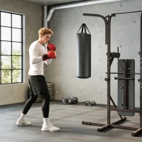 HOMCOM Home Gym Power Tower with Bench and Punching Bag, Multi-Function Adjustable Dip Sit Up Workout Station Equipment Heavy Duty for Home(m-8)
