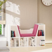 HOMCOM Librería con Asiento Estantería de Libros con 6 Cubos Cojín para Sala de Estar Dormitorio 102x30x61cm Blanco y Rosa(m-10)