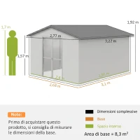 Outsunny Casetta da Giardino con 2 Porte Scorrevoli e 4 Prese d'Aria, in Acciaio, 322x277x192 cm, Grigio(m-3)
