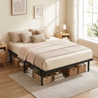 HOMCOM Cadru de pat cu spațiu de depozitare sub pat, cadru metalic cu somier, nu necesită boxspring, 140 x 200 cm(m-6)