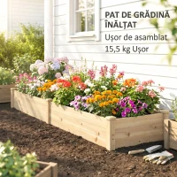 Outsunny Pat pentru Grădină Ridicat din Lemn de Brad cu Fund Deschis și 2 Secțiuni Separate, 244x61,5x27cm(m-9)