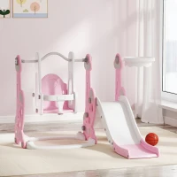 AIYAPLAY 4-in-1 Kinderrutsche mit Schaukel, Kletterleiter und Basketballkorb, 18-48 Monate, Rosa(m-6)
