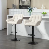 HOMCOM Barhocker 2er-Set Retro-Design höhenverstellbar Kunstleder Leinenoptik Creme + Schwarz(m-10)