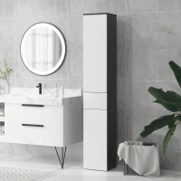 kleankin Colonna Bagno Salvaspazio in Legno con 2 Armadietti e Cassetto, 30x28x180 cm, Nero(m-11)