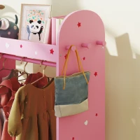 AIYAPLAY Kids Clothes Rail, Kids Wardrobe with Mirror, Shelves, Fabric Storage and Hooks for Bedroom, Nursery, Pink(m-7)