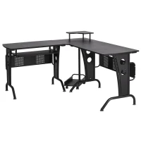 HOMCOM Birou pentru Computer in forma de L cu Suport pentru Tastatura Suport pentru CPU din inox MDF pentru casa birou negru(m-11)