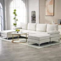 HOMCOM Canapea Modulară 4 Piese cu Suport pentru Picioare și Perne, din Țesătură Chenille, 313x149x88 cm, Crem(m-10)