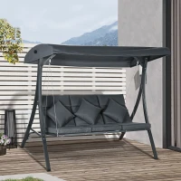 Outsunny Dondolo da Giardino 3 Posti con Tettuccio Regolabile, in Acciaio e Poliestere, 202x115x168 cm, Grigio Scuro(m-10)