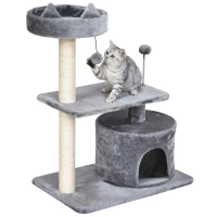 PawHut Árvore Arranhador para Gatos Médios com Cama Plataforma Caverna Poste de Sisal e Bolas de Brinquedo 60x40x81 cm Cinza(m-11)