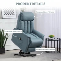 HOMCOM Fotoliu Relax Rabatabil Electric cu Funcție Alzător, Telecomandă și Suport pentru Picioare, 80x94x104cm, Albastru(m-7)