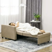 HOMCOM Poltrona Letto in Tessuto Effetto Velluto Marrone Chiaro con 2 Cuscini e Spazio Portaoggetti, 100x98x88 cm(m-10)