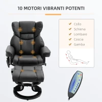 HOMCOM Poltrona Relax con Pouf Poggiapiedi e Funzione Massaggio, Reclinabile a 145° e Girevole a 360°, Nero(m-4)