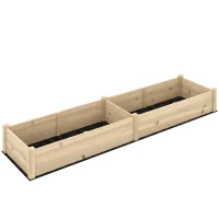 Outsunny Pat pentru Grădină Ridicat din Lemn de Brad cu Fund Deschis și 2 Secțiuni Separate, 244x61,5x27cm(m-1)